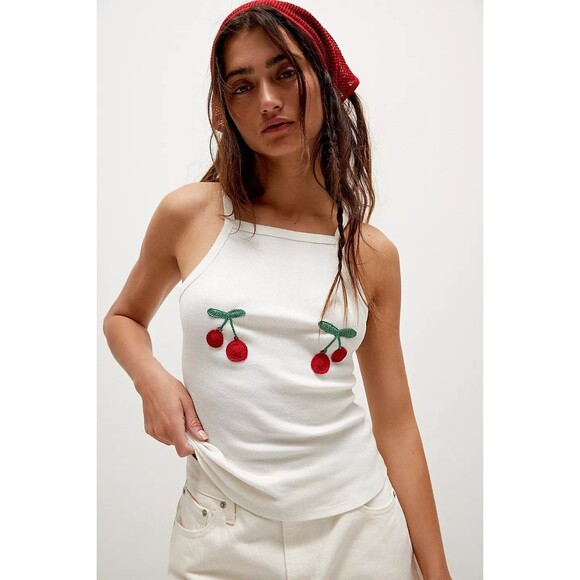 Free People Tops - Free People Bali Cherry Bomb Tank Cami Blouse Top Crochet Ribbed M NWT 280421
